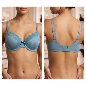 Maidenform Comfort Devotion Lace Trim Underwire T-Shirt Bra Blue 36C 09404C